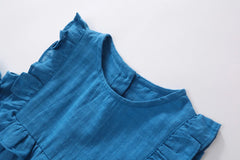 Ruffled Blue Vest Style Dress for Girls