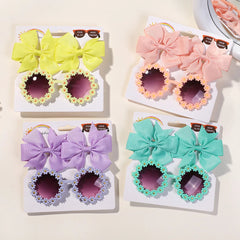 Kids Bow Hairclips and Retro Flower Sunglasses Set