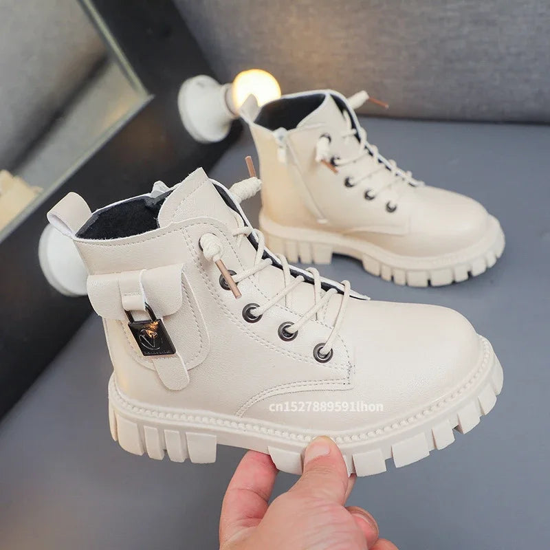 Leather Girls Warm Boots