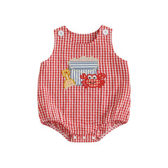 Baby Sleeveless Romper, Crab Embroidery Summer Playsuit