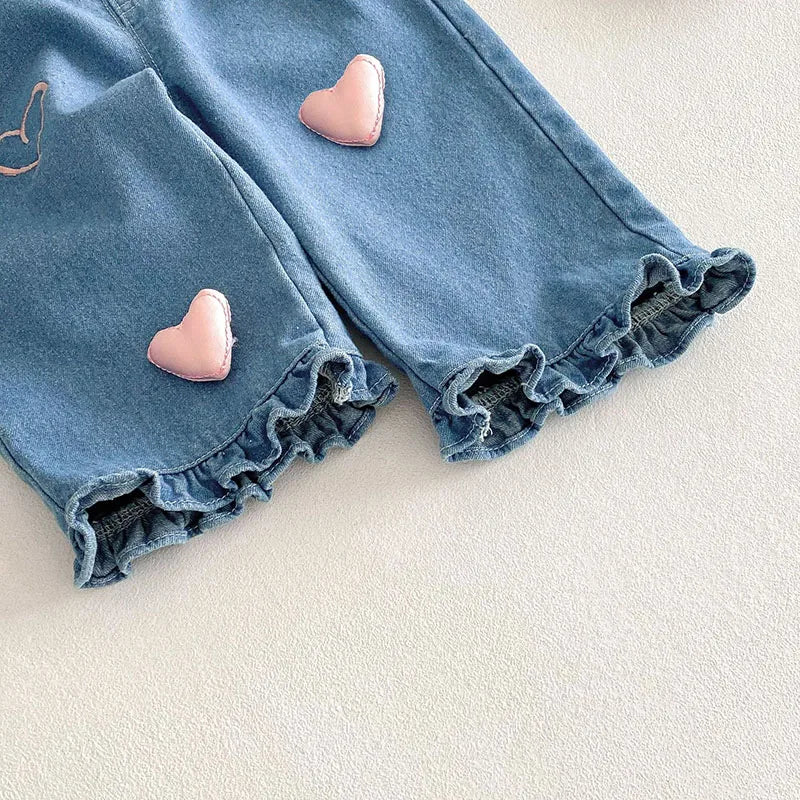 Children Girls Thin Style Denim Blue Pants - PAMU8