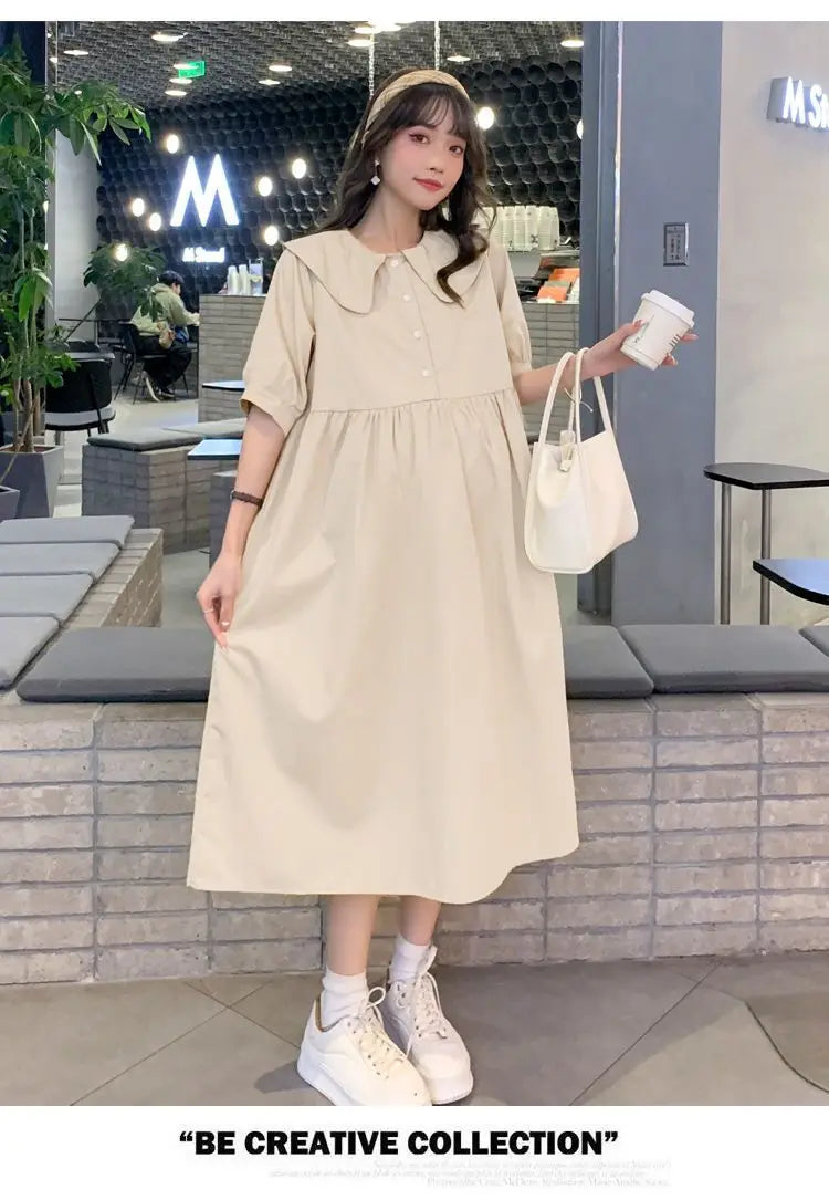 Collar Ruffled Patchwork Maternity Dress