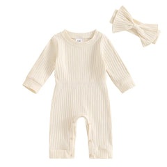 Baby Girls' Ribbed Jumpsuit and Headband Set, Fall