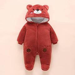 Baby Bear Hooded Winter Romper, Warm Cotton Jumpsuit