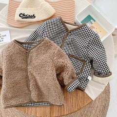 Stylish Plaid Plush Kids Coat