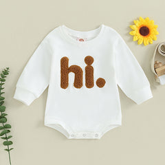 Baby Girls' Beige Fuzzy Letter Bodysuit, Long-Sleeve