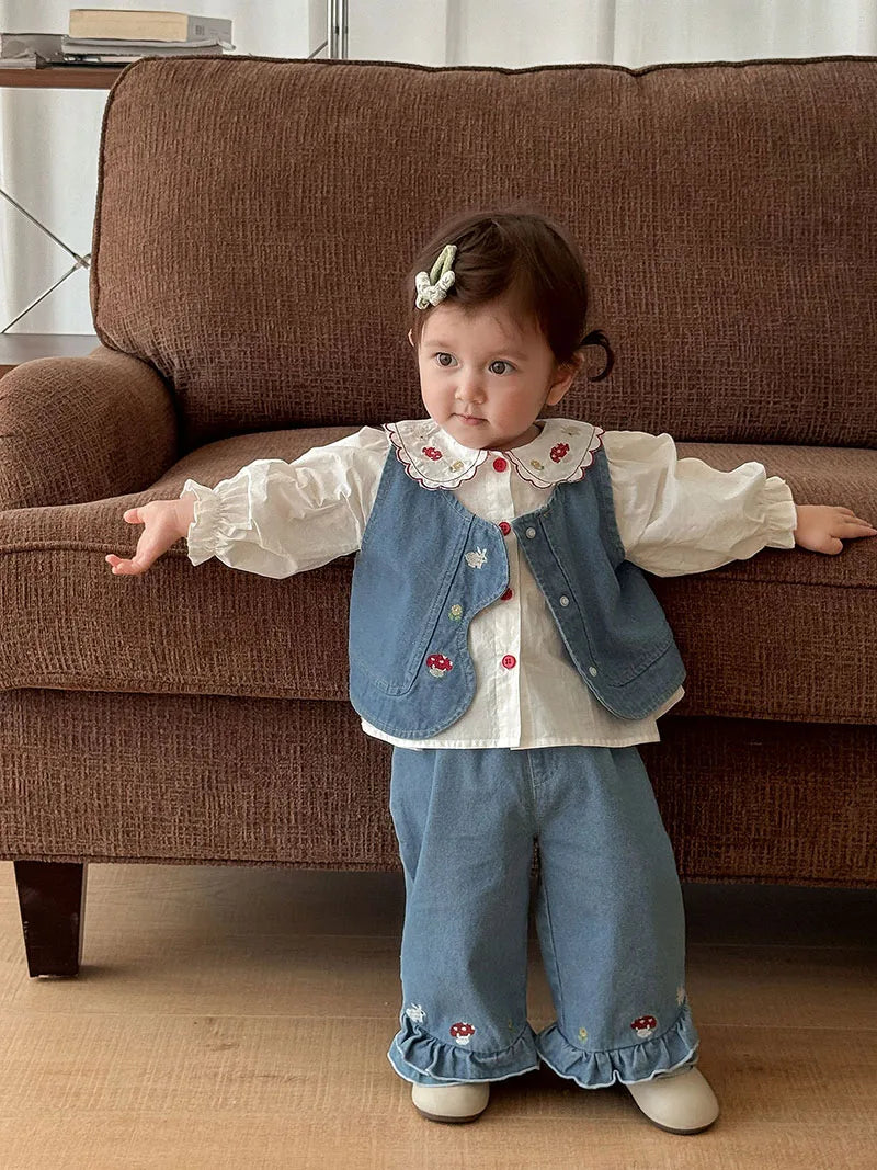 Girls Embroidered Rabbit Blouse