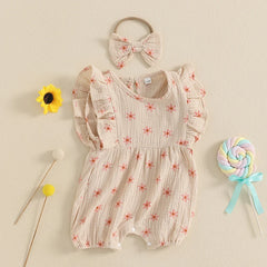 Baby Girl Floral Fly-Sleeve Romper Set | Summer Bowknot Outfit