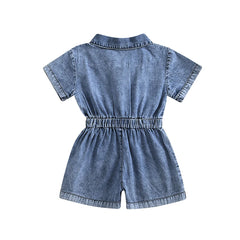 Toddler Girls' Denim Overall Shorts, Button-Down Jumpsuit
