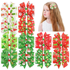 Girls' Christmas Bow Hair Clips, Pinwheel Barrette Set