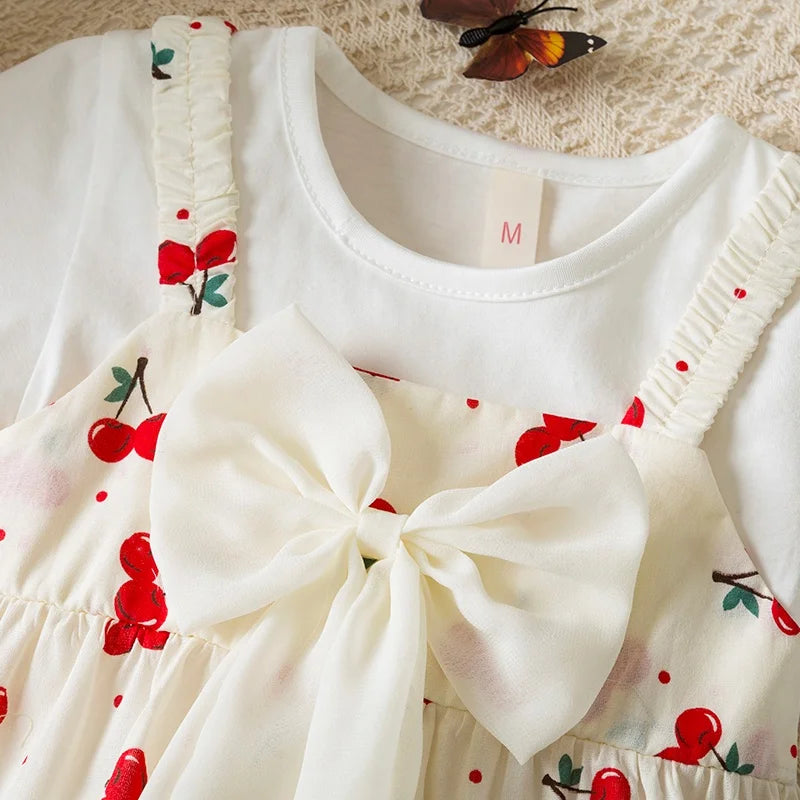 Baby Girl Dress Summer Cherry Print Cotton Short Sleeved Baby Dresses Cute Bow Girl Dress Baby Clothes Girl