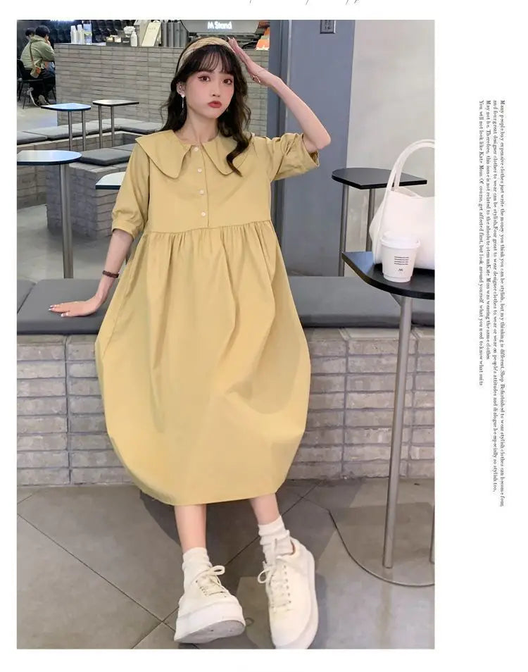 Collar Ruffled Patchwork Maternity Dress