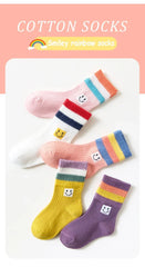 Girls' Rainbow Mid-Tube Socks, 5 Pairs, Ages 1-16