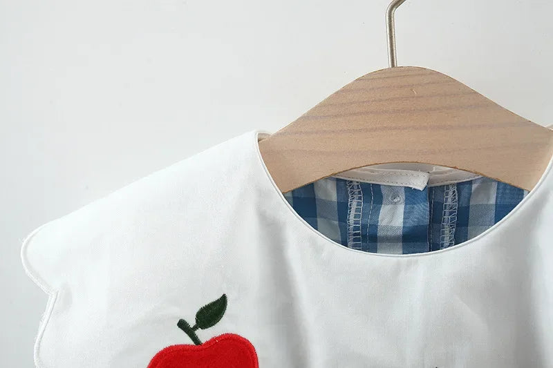 Girls' Dress Summer Children's Wear Apple Embroidered Lace Doll Collar Plaid Contrast Sleeveless Children's Dress