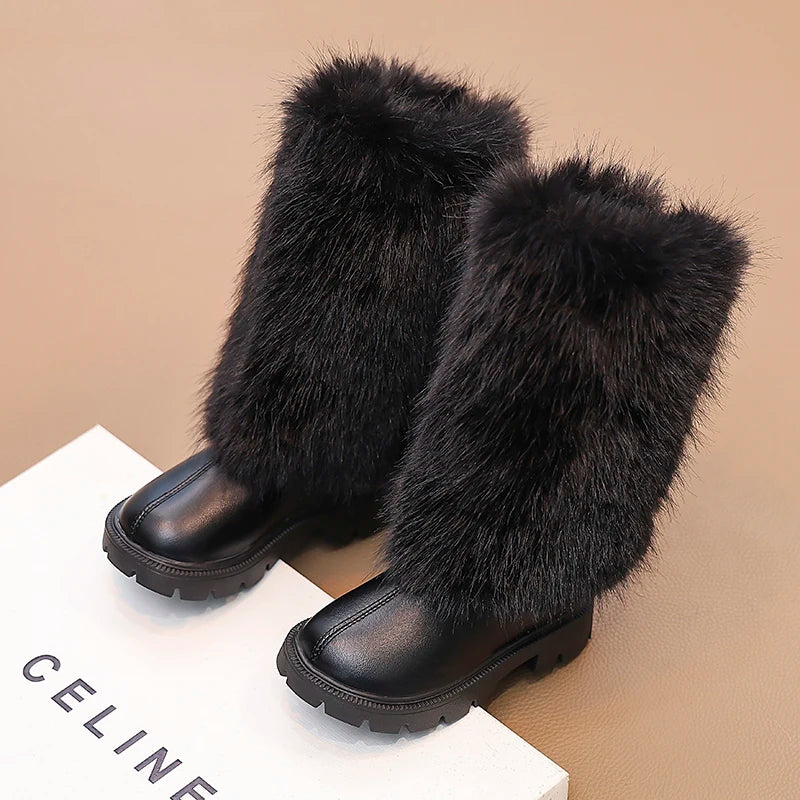 Girls High Warm Leather Boots