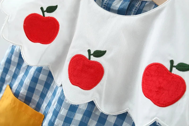 Girls' Dress Summer Children's Wear Apple Embroidered Lace Doll Collar Plaid Contrast Sleeveless Children's Dress