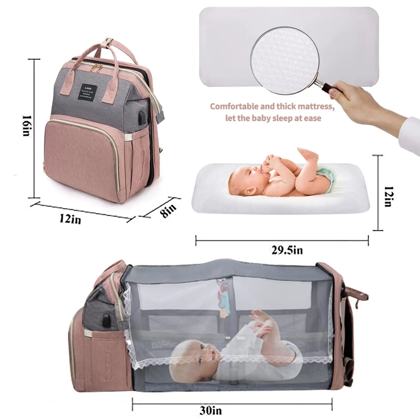 Backpack with Crib Bed & Diaper Bag