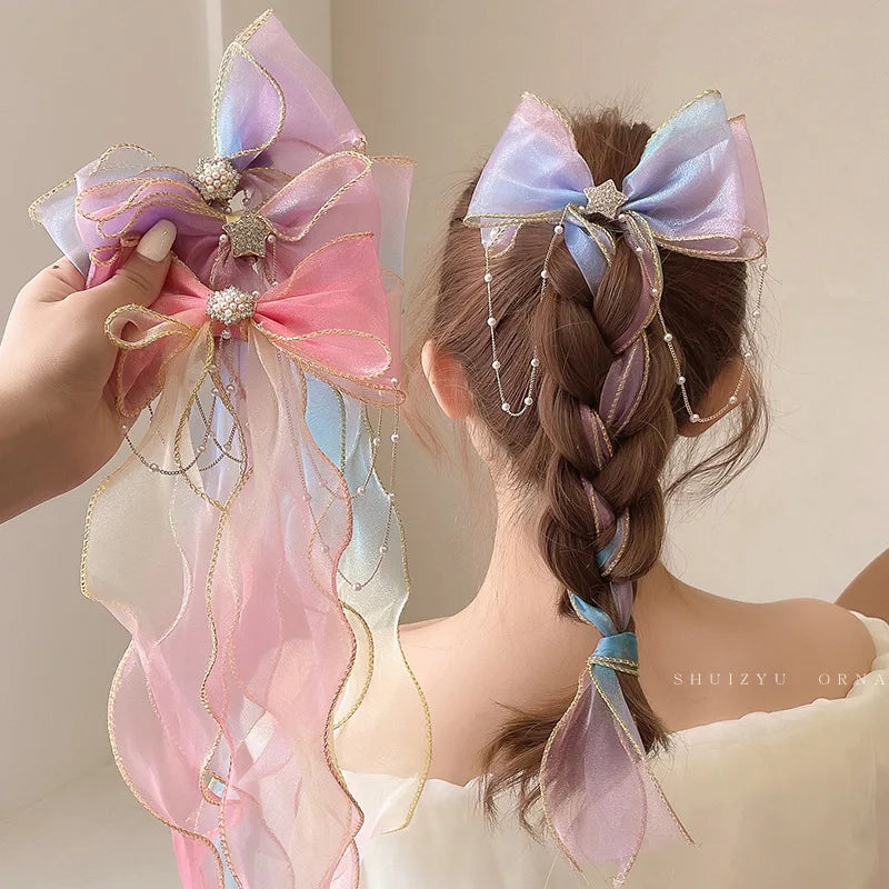 Baby Girls Elegant Mesh Bow Ribbon Hair Clips - PAMU8