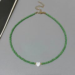 Girls' Shell Heart Choker Necklace, Glass Bead Gift
