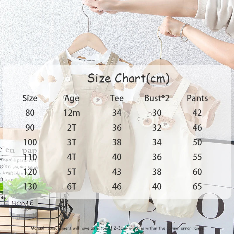 Cartoon Bear tees Overalls Set