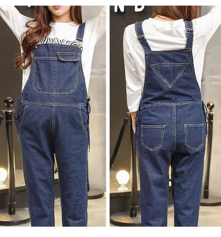 Wide Leg Denim Maternity Jumpsuits
