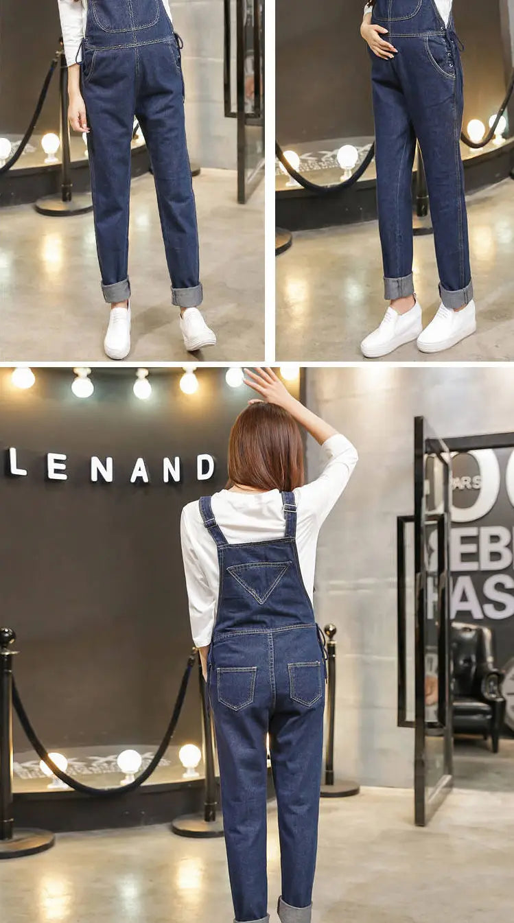 Wide Leg Denim Maternity Jumpsuits