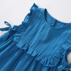 Ruffled Blue Vest Style Dress for Girls