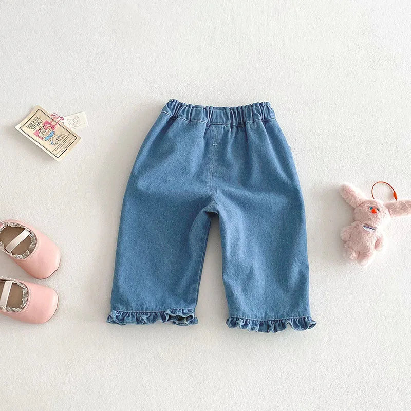 Children Girls Thin Style Denim Blue Pants - PAMU8