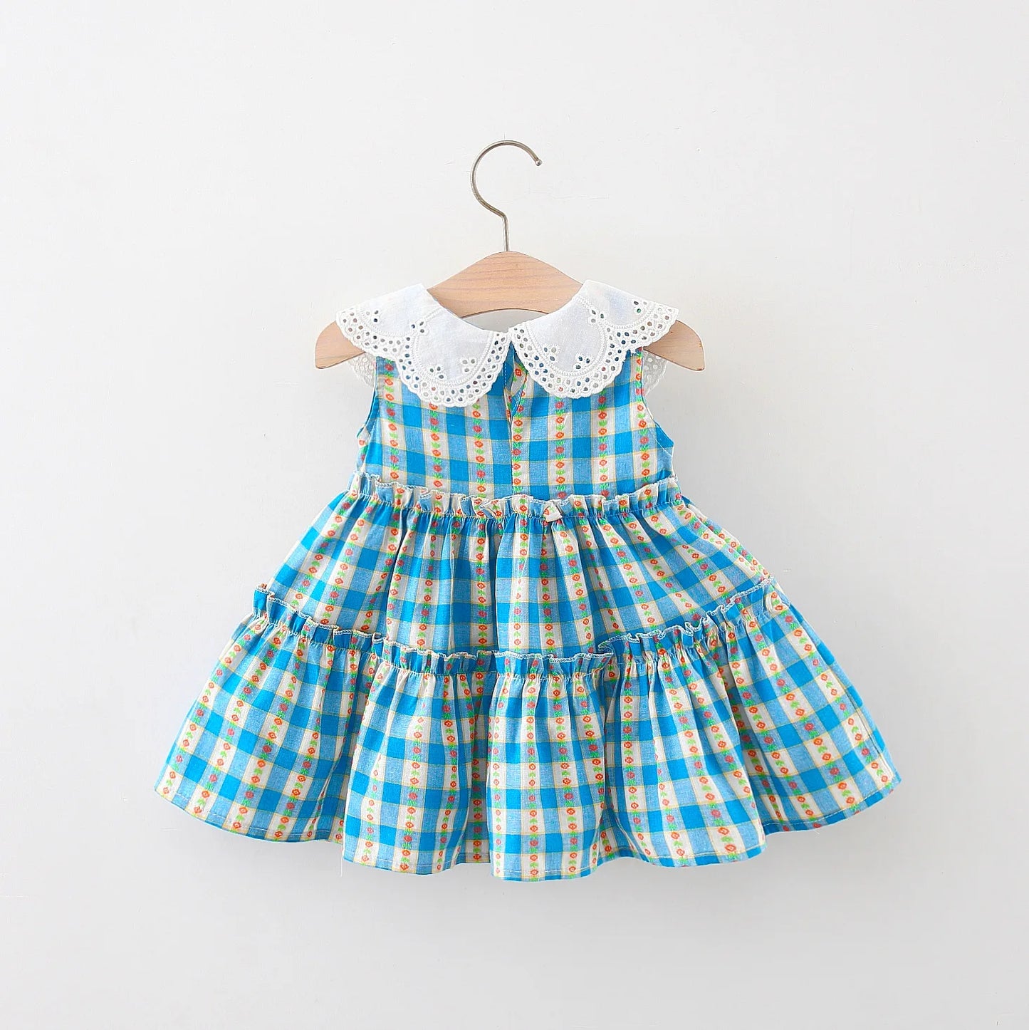 Baby Girl Dress Summer Cotton Plaid Floral Print Girl Dress Cute Sleeveless Children'S Princess Dress