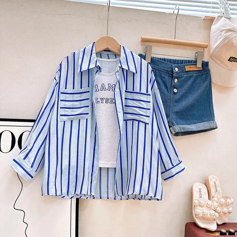 Kids Stripe Shirt Shorts Set
