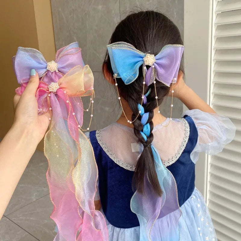 Baby Girls Elegant Mesh Bow Ribbon Hair Clips - PAMU8