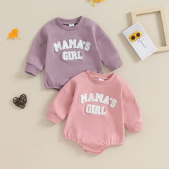Baby Girls' Fuzzy Letter Romper, Embroidered Jumpsuit