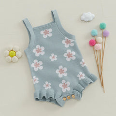 Baby Girls' Knitted Floral Bodysuit, Sleeveless Romper