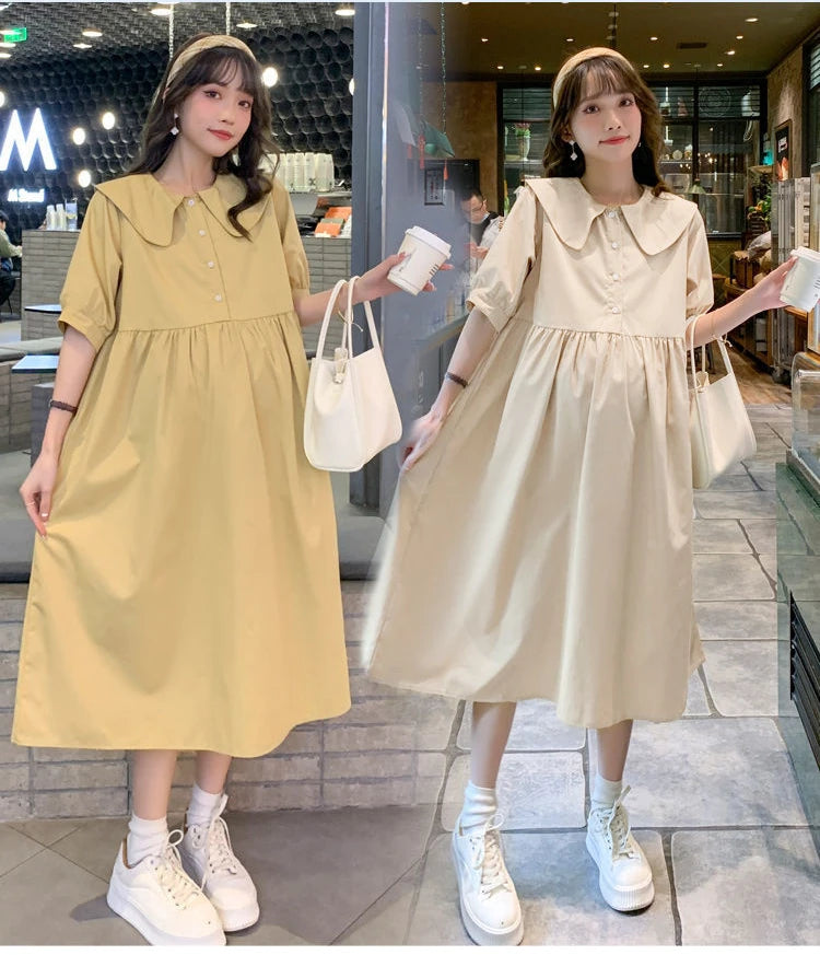 Collar Ruffled Patchwork Maternity Dress