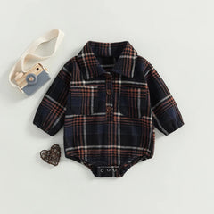 Baby Boys' Vintage Plaid Romper, Long-Sleeve Jumpsuit