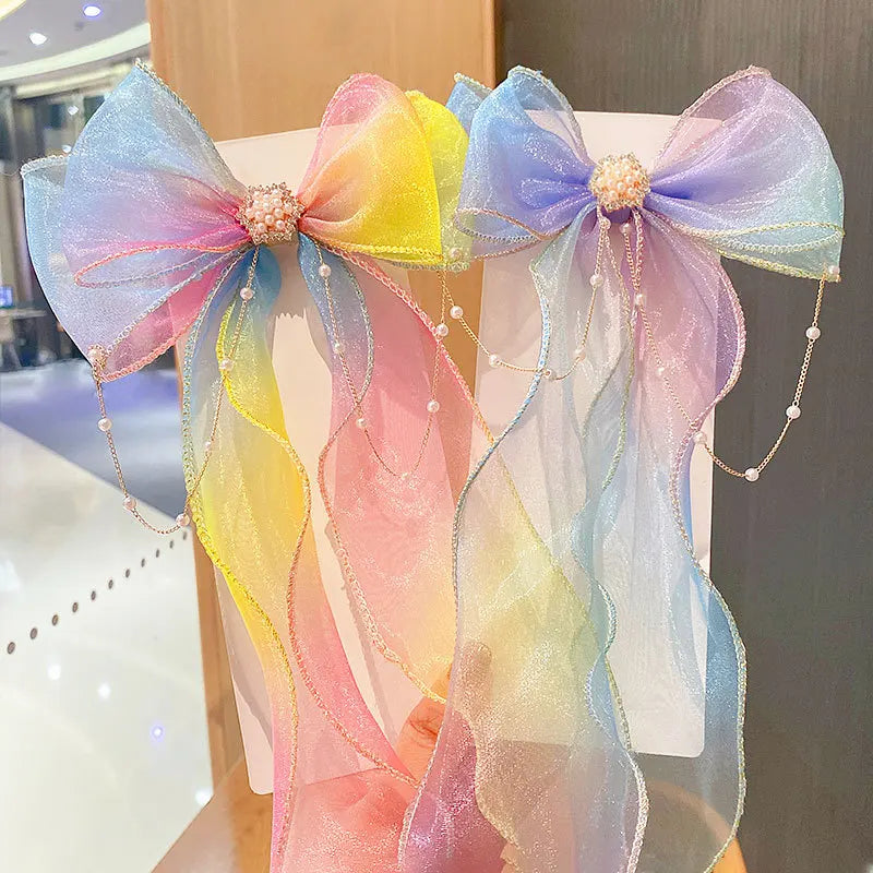 Baby Girls Elegant Mesh Bow Ribbon Hair Clips - PAMU8
