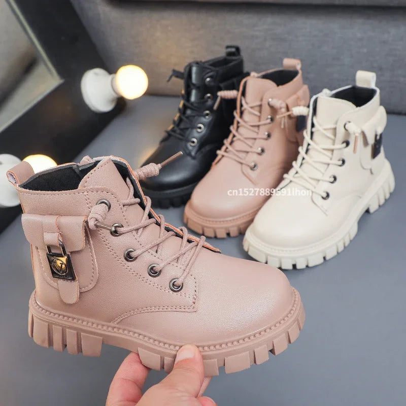 Leather Girls Warm Boots