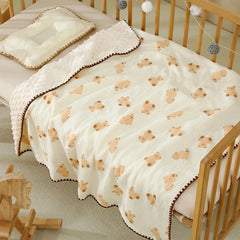 Newborn Bear Print Blanket for Crib, Stroller and Car Seat