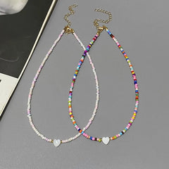 Colorful heart shell beaded choker necklace for girls summer fashion