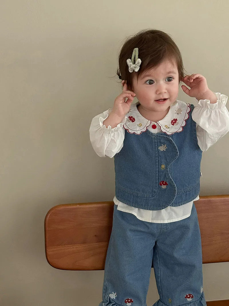 Girls Embroidered Rabbit Blouse