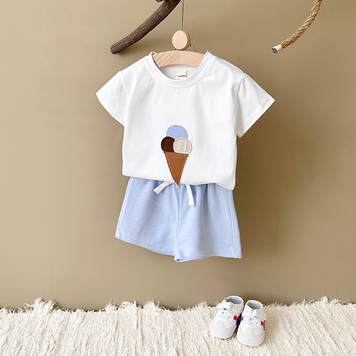 Baby Ice Cream Print T-shirt+Shorts