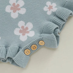 Baby Girls' Knitted Floral Bodysuit, Sleeveless Romper