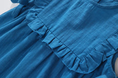 Ruffled Blue Vest Style Dress for Girls