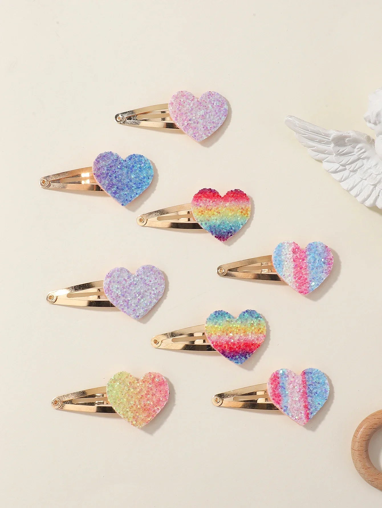 Glitter Rainbow Flower Hairpins