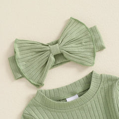 Baby Girls' Ribbed Jumpsuit and Headband Set, Fall