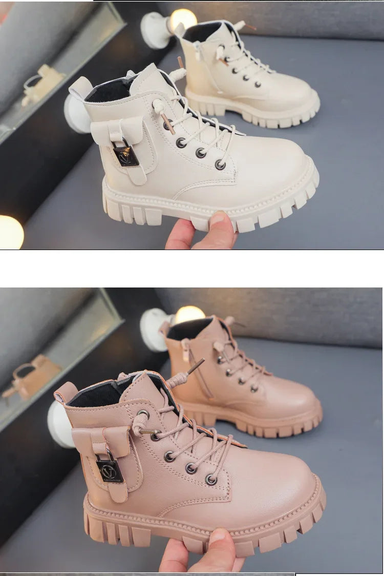 Leather Girls Warm Boots