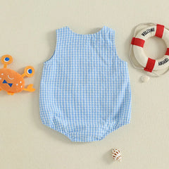 Baby Sleeveless Romper, Crab Embroidery Summer Playsuit