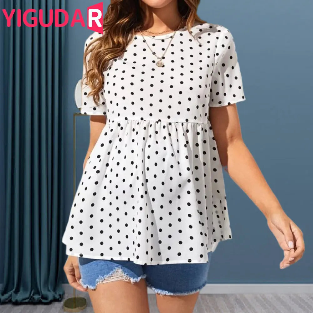 Polka dot short-sleeved maternity shirt