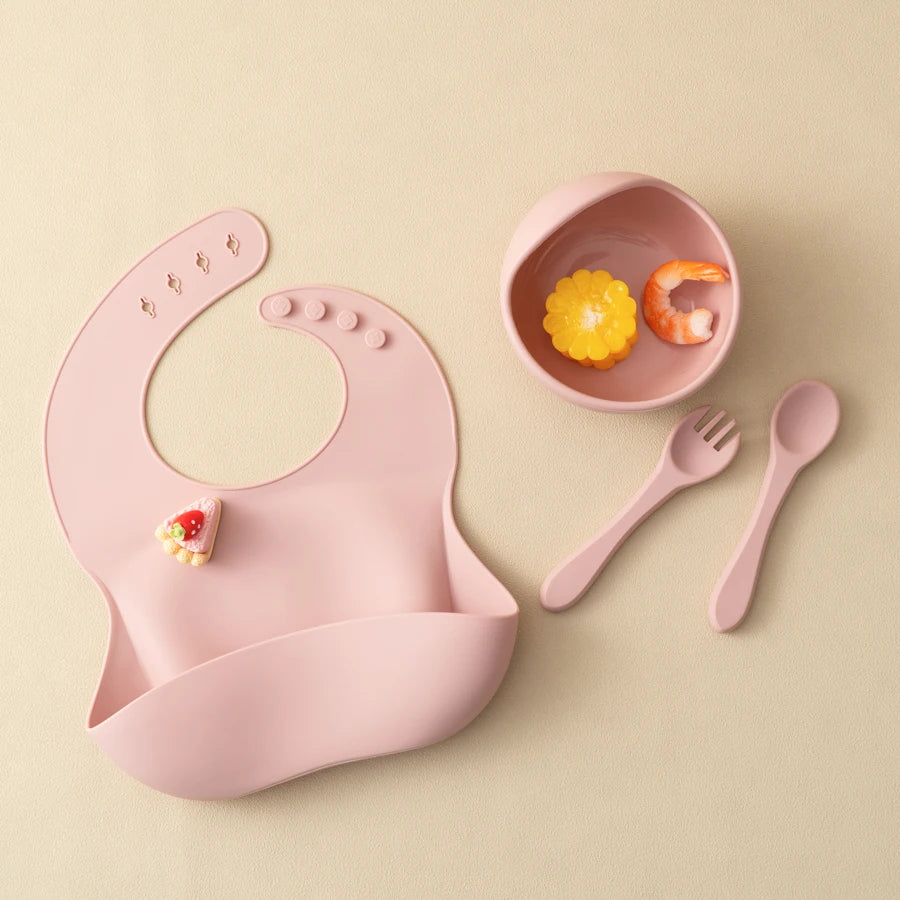 4Pcs Feeding Plate With Bib
