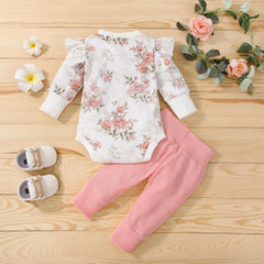 Baby Girls Floral Romper Pants Set Cotton 2PCS